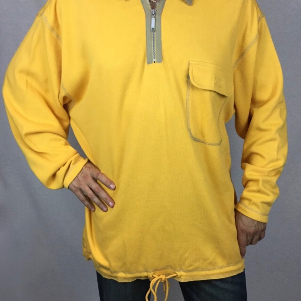 Practical, warm,comfy and realiy big Top Yellow Taupe quater zipper open neck